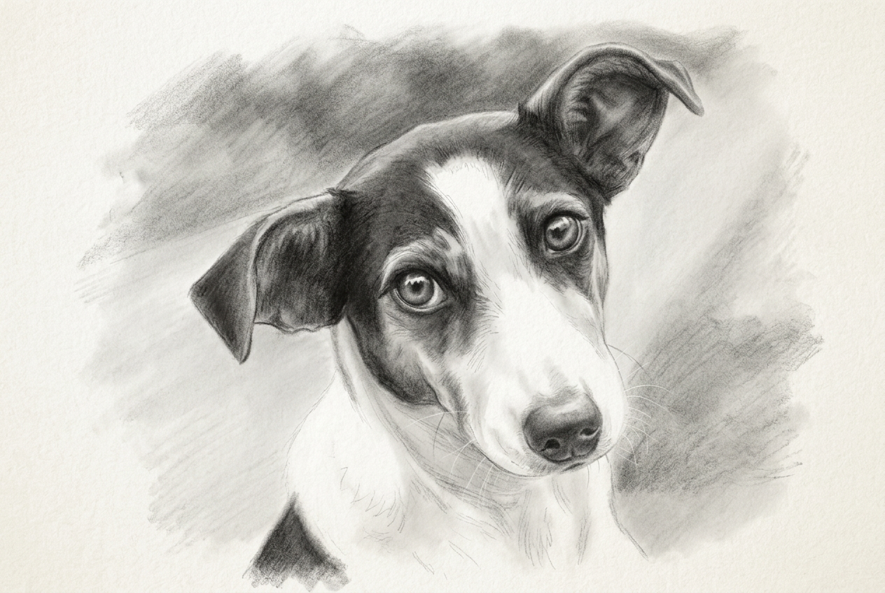 Pencil portrait of a Jack Russell terrier