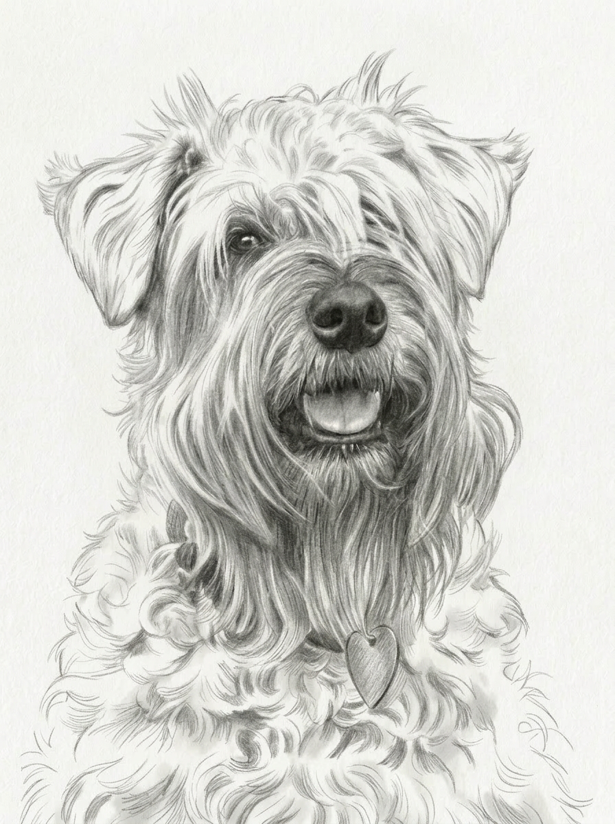 Pencil portrait of a wheaten terrier
